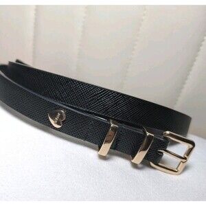 Juicy Couture Belt Heart Slim Black Minimalist Faux Leather Gold Tone M/L